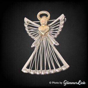 Vintage Angel Brooch Signed TC Two-Tone Silver Tone Gold Tone 80s 90s